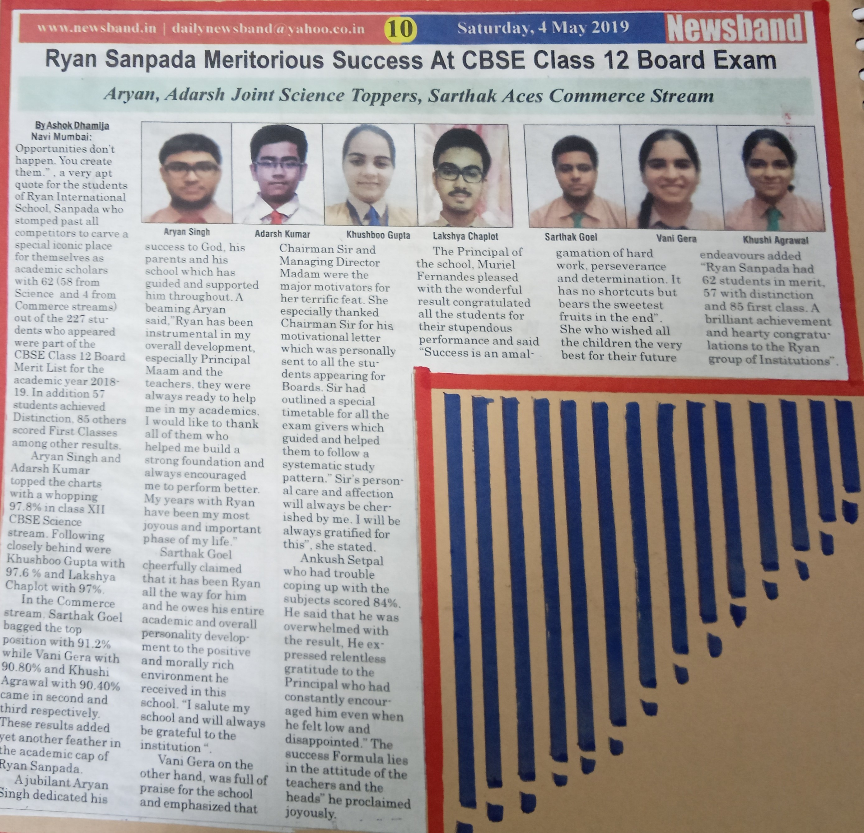 XII Board Results was featured in Newsband - Ryan International School, Sanpada